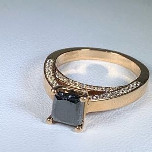 Solid 18k Rose Gold Black Diamond Ring Size 6